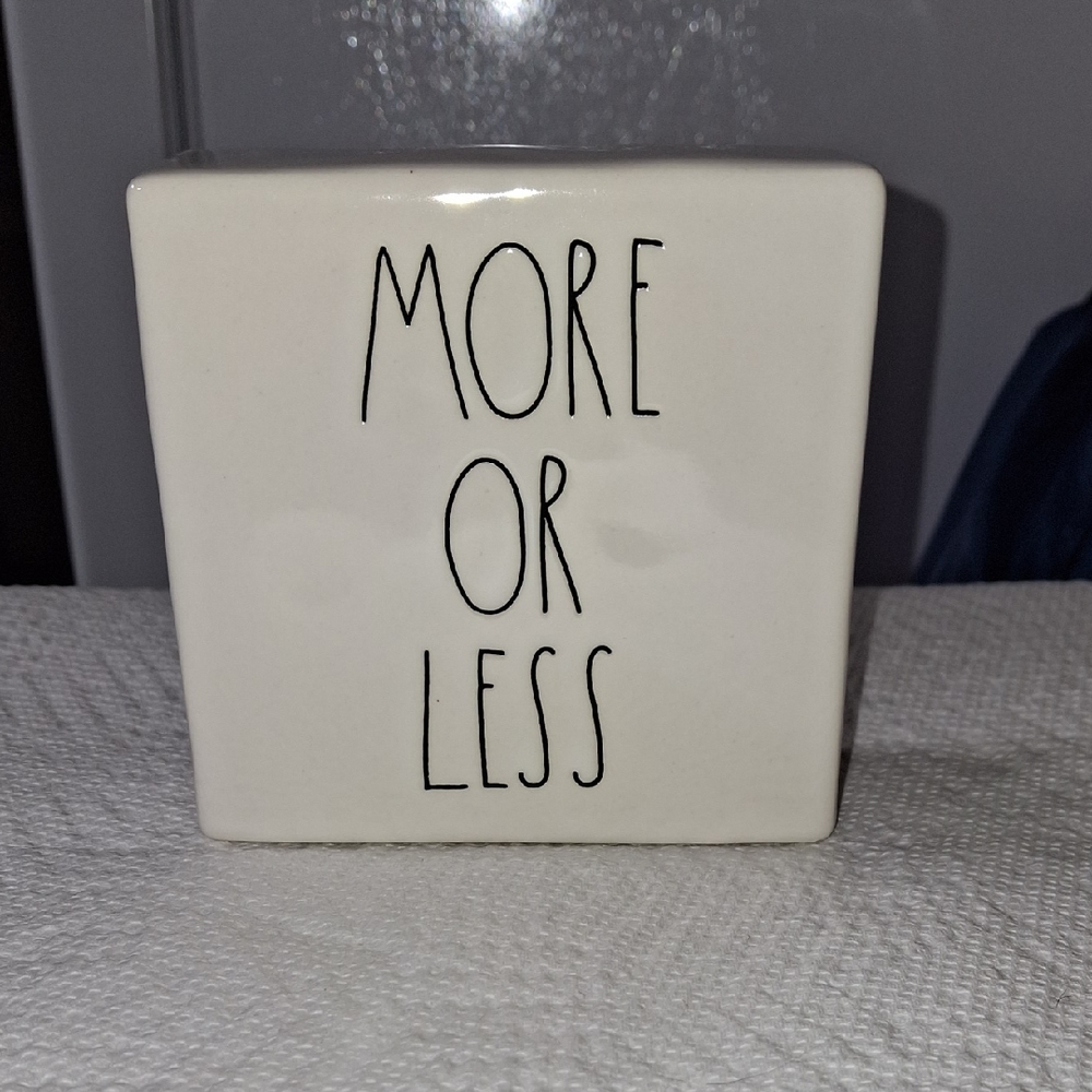 Rae Dunn Ceramic Block with 'More or Less' & 'Less Is More' Text - Picture 2 of 3
